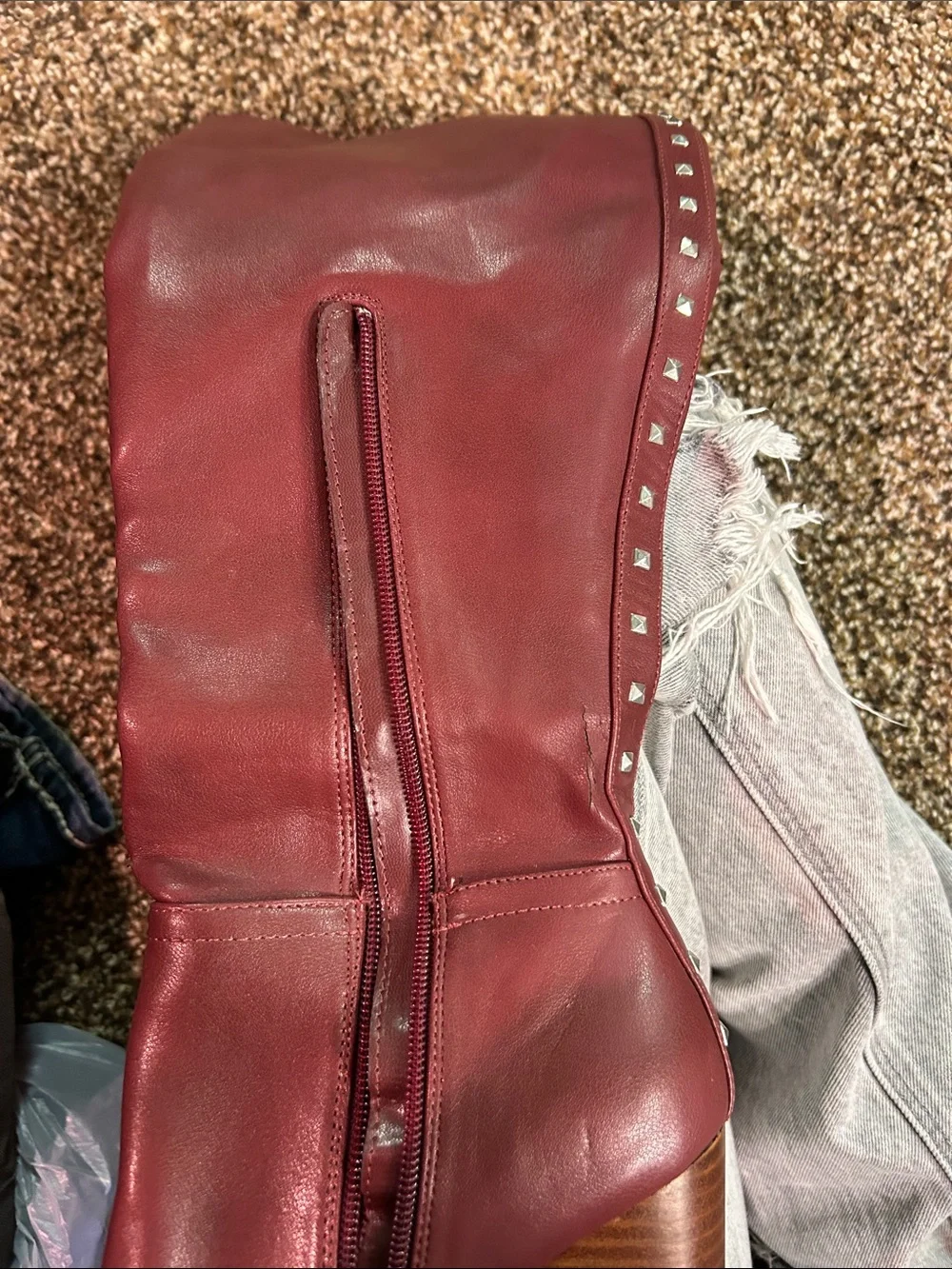 Women's Burgundy Knee-High Block Heel Boots